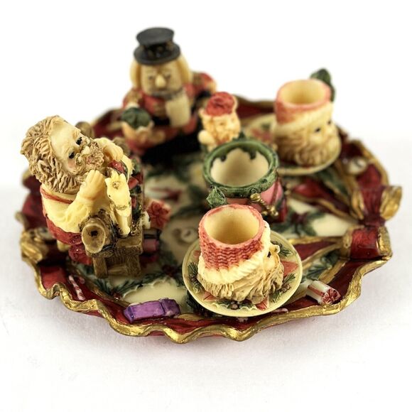 VTG Christmas Miniature Tea Set Santa Elves Workshop Resin Figurines intricate - Picture 8 of 16
